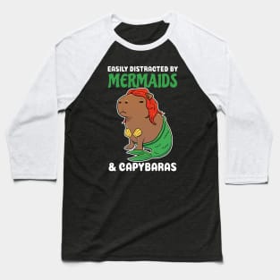 Easily Distracted by Mermaids and Capybaras Cartoon Baseball T-Shirt